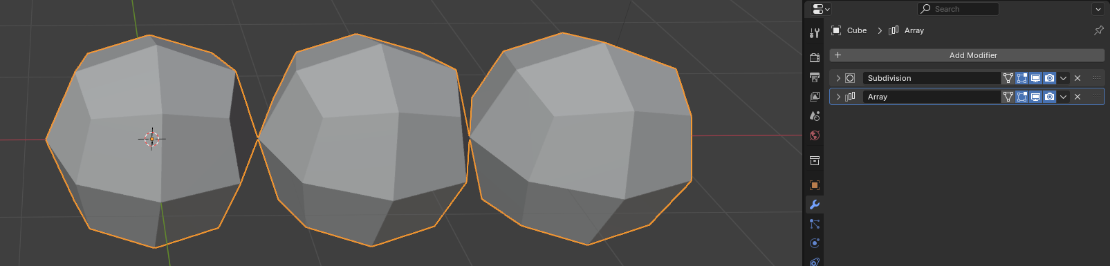 Subdiv + array modifiers applied to cube
