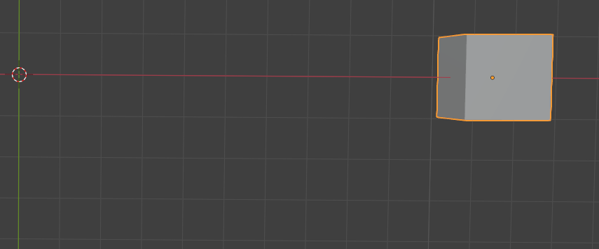 Cube moved, locked to X axis, from another angle