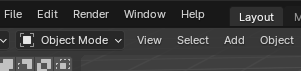 Top-left of the screen in the layout workspace with object mode selected