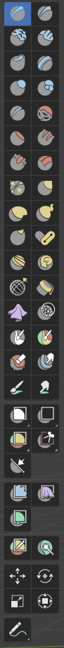 Two bars showing all the sculpting tools