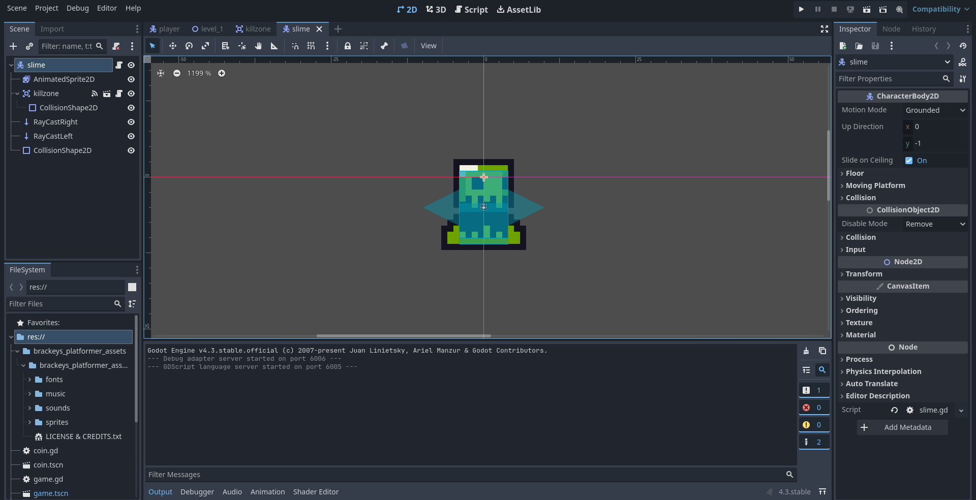 Screenshot showing slime scene