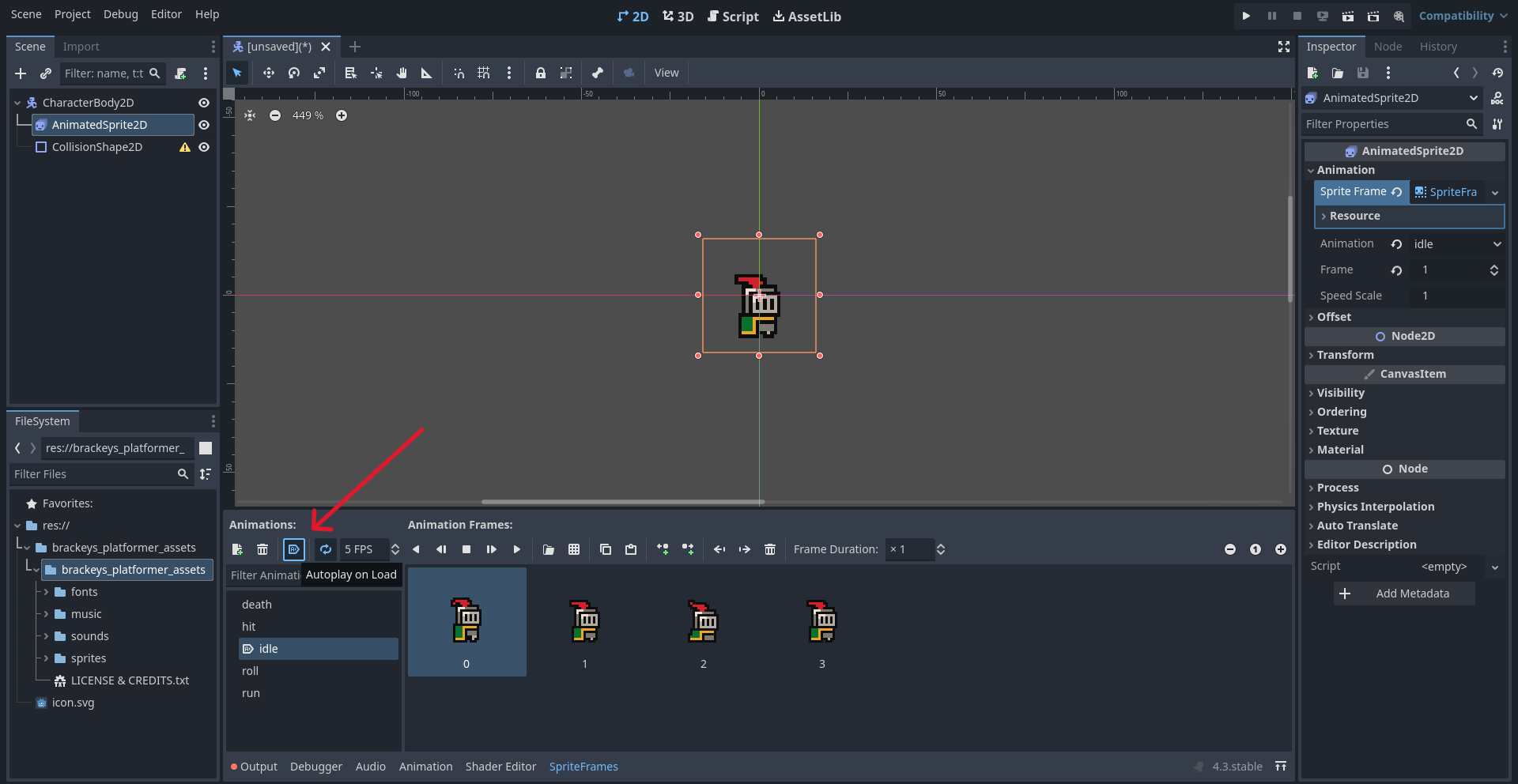 Screenshot showing auto play on load button