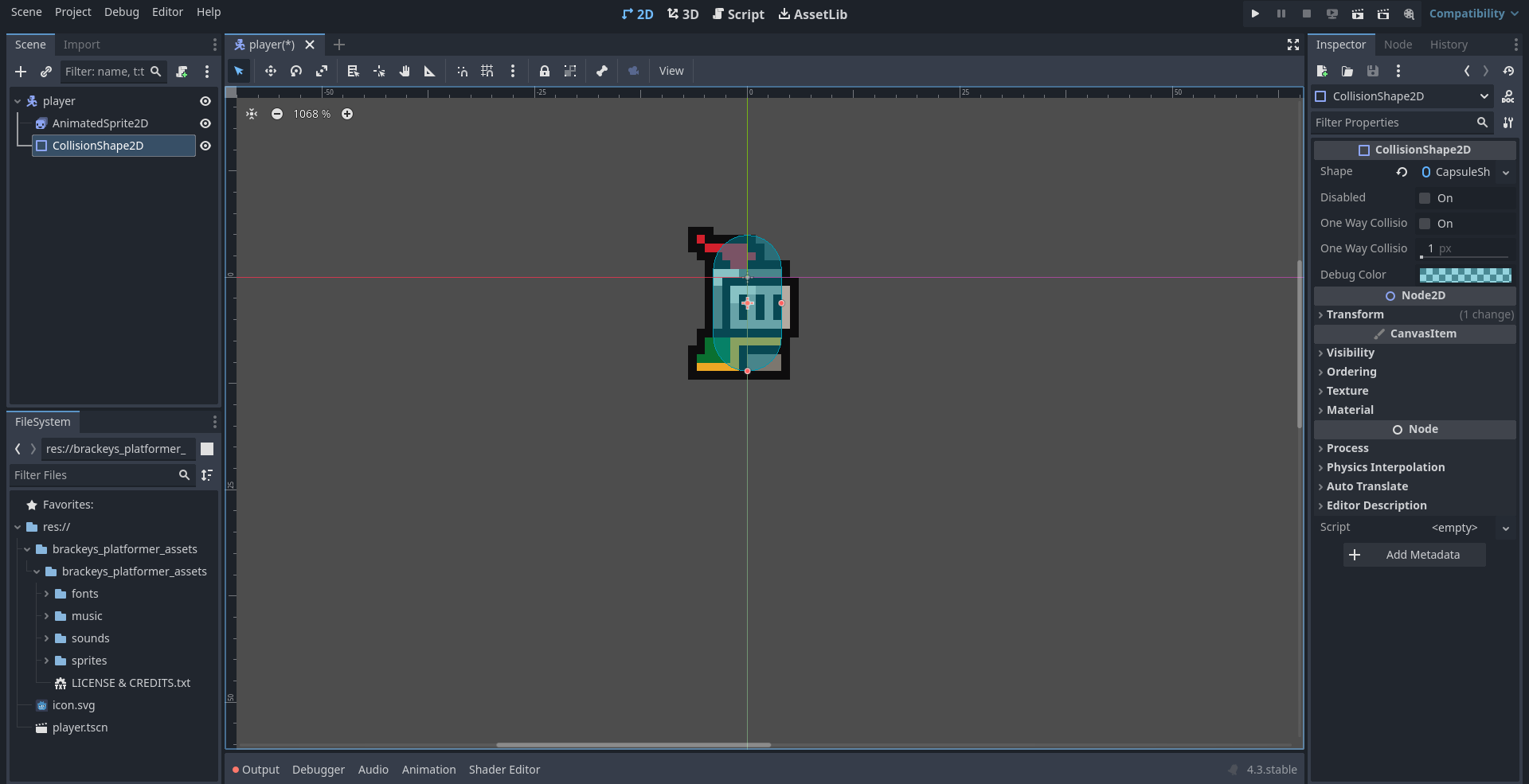 Screenshot showing CollisionShape covering player