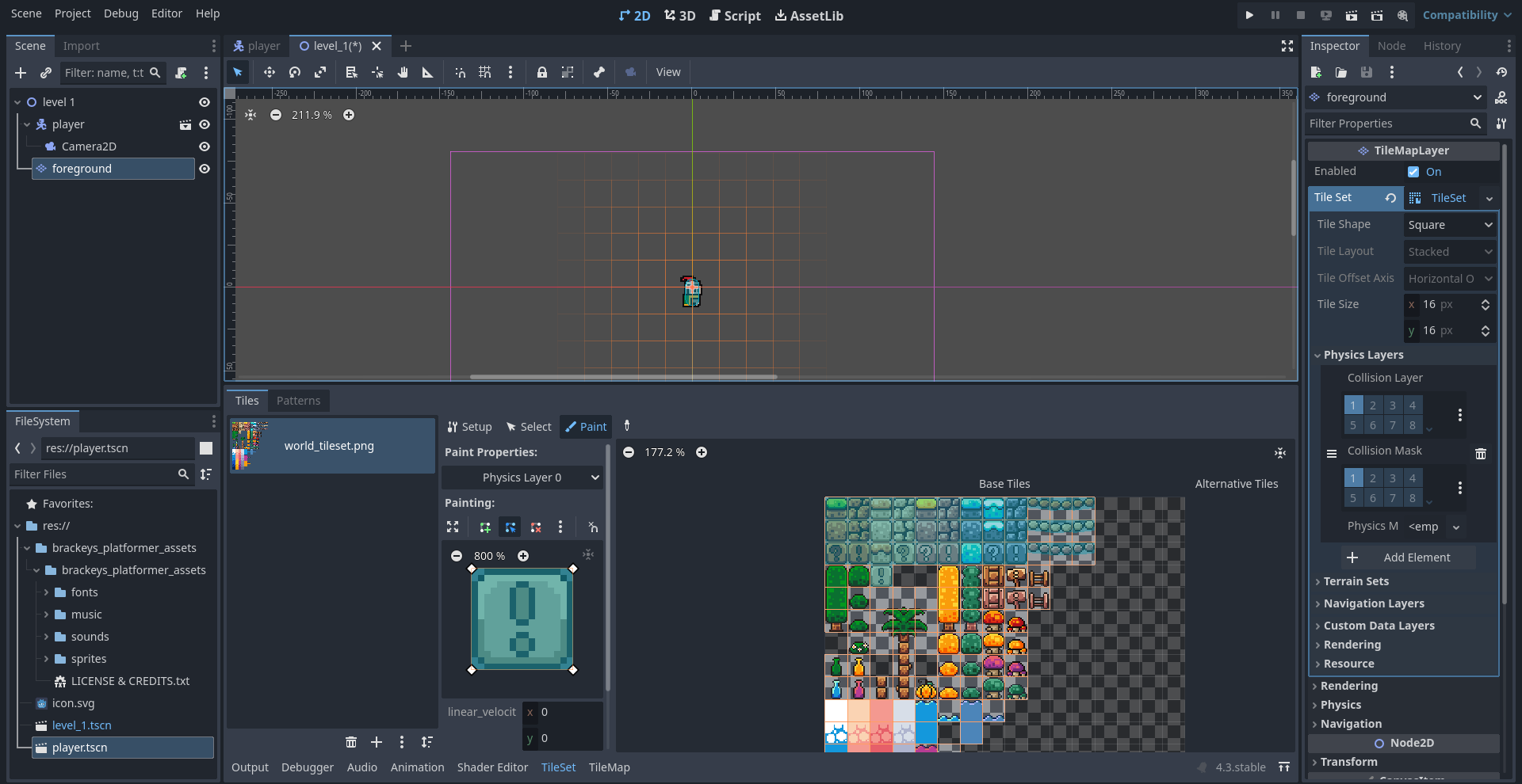 Screenshot showing TileMap collision boxes