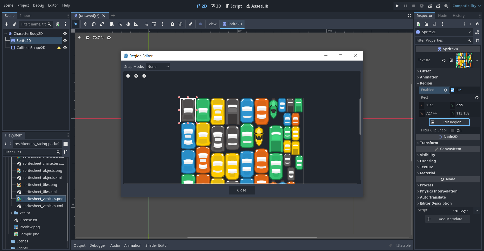 Screenshot showing edited region