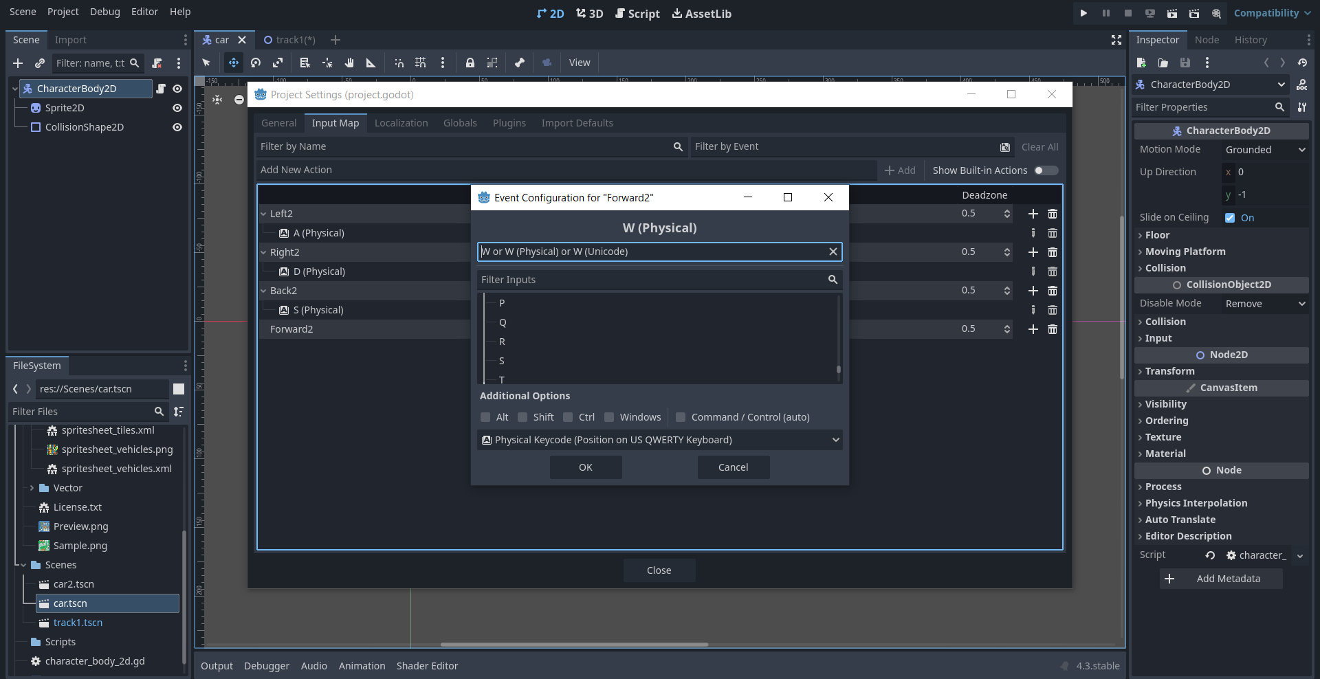 Screenshot showing Input Map