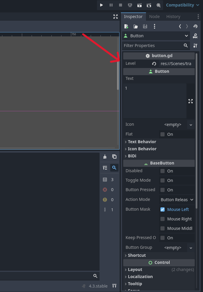 Screenshot showing level variable
