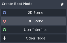 Create root node, 3D Scene highlighted