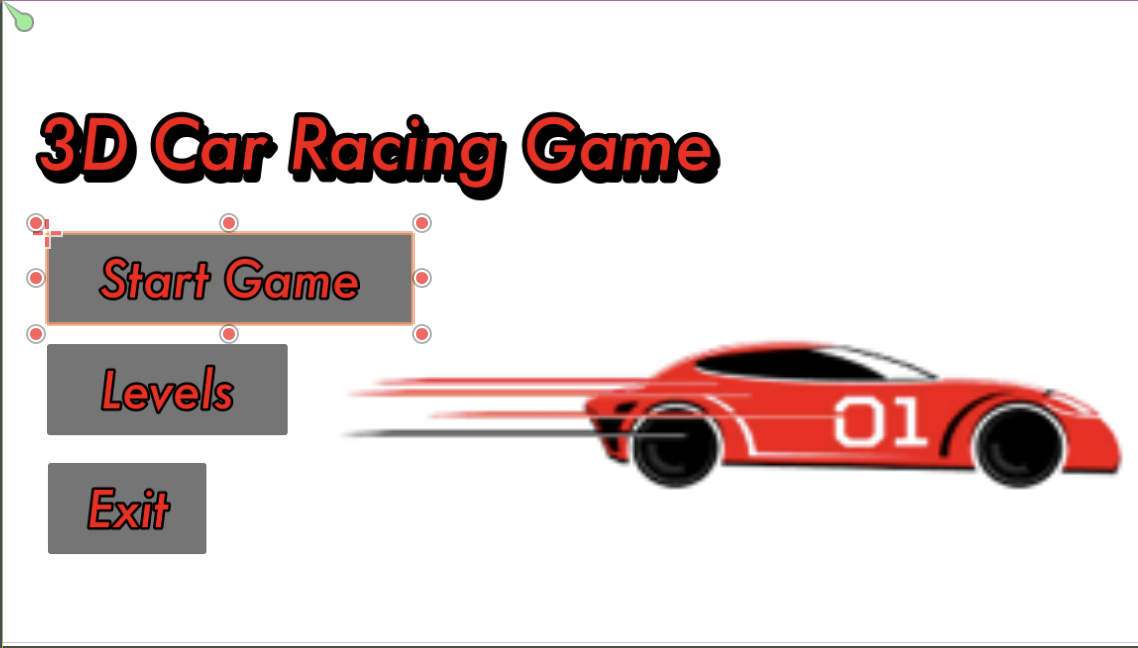 title screen photo with start game, level menu, and quit game buttons