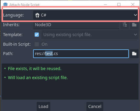 Selecting C# When creating a script